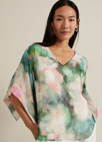 Phase Eight Ava Blurred Floral Silk Shirts Multicolor USA | 8691045-RH